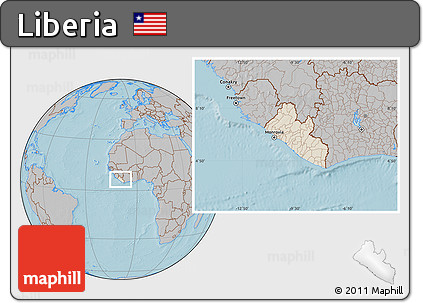 Shaded Relief Location Map of Liberia, gray outside, hill shading