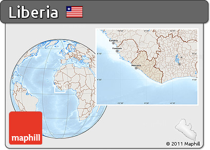 Shaded Relief Location Map of Liberia, lighten