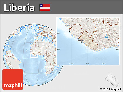 Shaded Relief Location Map of Liberia, lighten