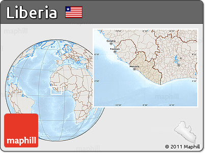 Shaded Relief Location Map of Liberia, lighten