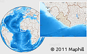 Shaded Relief Location Map of Liberia, lighten, semi-desaturated, land only