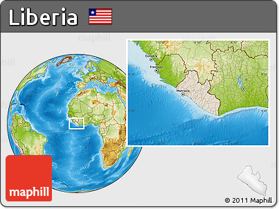 Shaded Relief Location Map of Liberia, physical outside