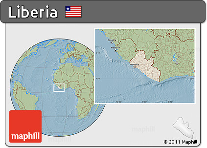 Shaded Relief Location Map of Liberia, savanna style outside, hill shading