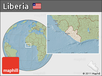 Shaded Relief Location Map of Liberia, savanna style outside, hill shading
