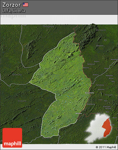 Satellite 3D Map of Zorzor, darken