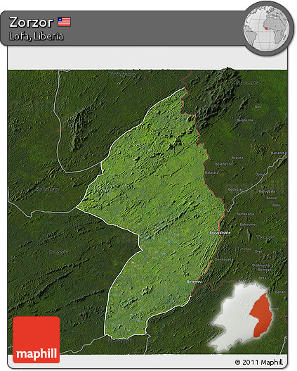 Satellite 3D Map of Zorzor, darken