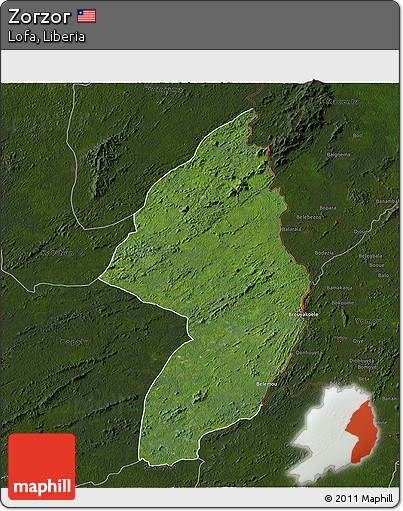 Satellite 3D Map of Zorzor, darken