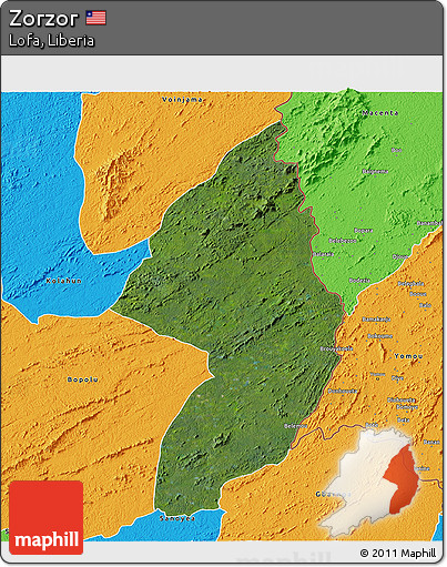 Satellite 3D Map of Zorzor, political outside