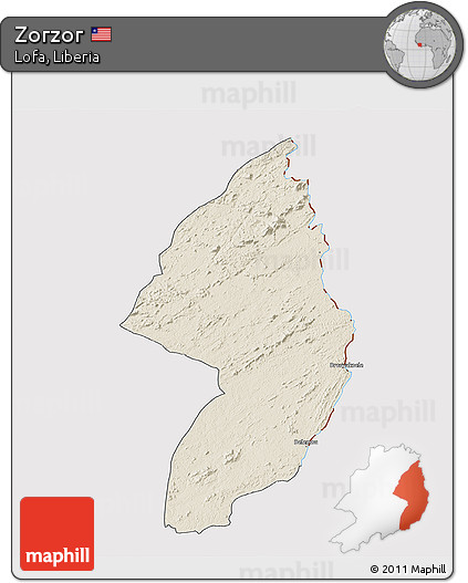 Shaded Relief 3D Map of Zorzor, cropped outside