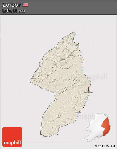 Shaded Relief 3D Map of Zorzor, cropped outside