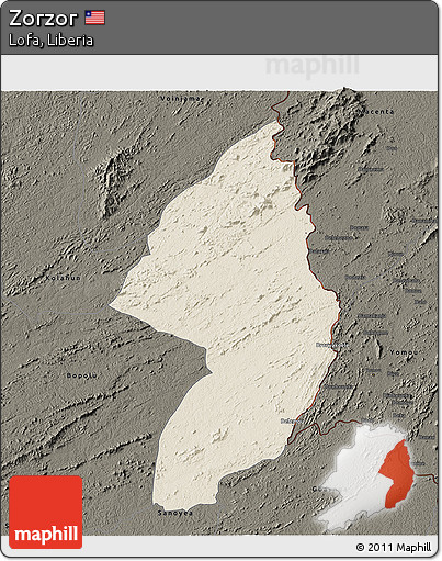 Shaded Relief 3D Map of Zorzor, darken