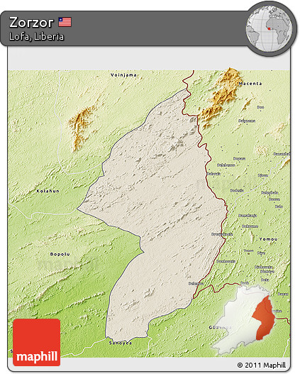Shaded Relief 3D Map of Zorzor, physical outside