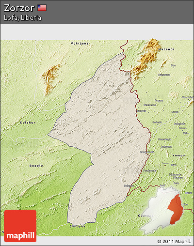 Shaded Relief 3D Map of Zorzor, physical outside
