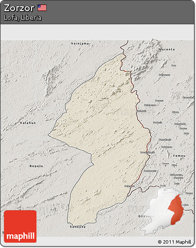 Shaded Relief 3D Map of Zorzor, semi-desaturated