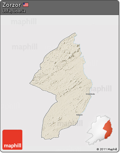 Shaded Relief 3D Map of Zorzor, single color outside