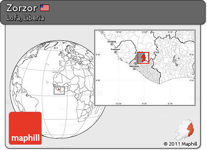 Blank Location Map of Zorzor, highlighted country, highlighted parent region, within the entire country