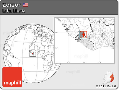 Blank Location Map of Zorzor, highlighted country, highlighted parent region, within the entire country