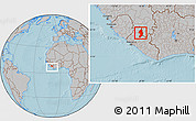 Gray Location Map of Zorzor, within the entire country, hill shading