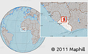 Gray Location Map of Zorzor, highlighted country, hill shading