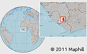 Gray Location Map of Zorzor, highlighted parent region, hill shading