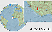 Savanna Style Location Map of Zorzor, within the entire country, hill shading