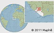 Savanna Style Location Map of Zorzor, highlighted country, within the entire country, hill shading