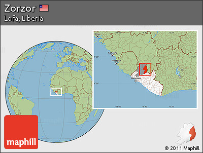 Savanna Style Location Map of Zorzor, highlighted country, highlighted parent region
