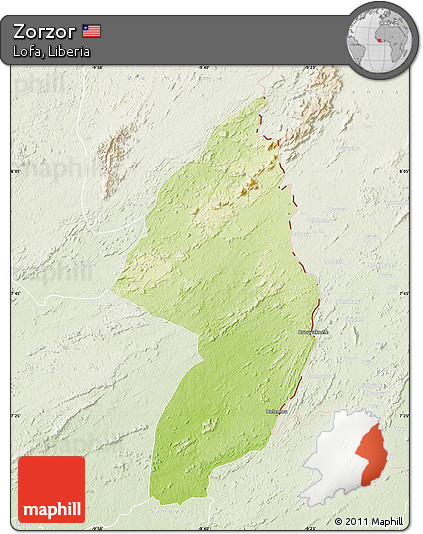 Physical Map of Zorzor, lighten