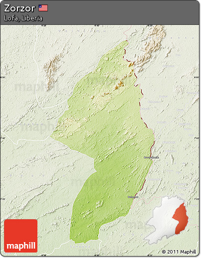 Physical Map of Zorzor, lighten