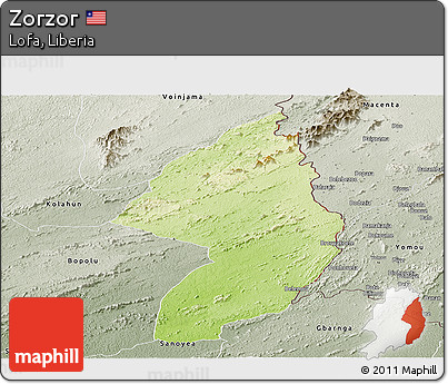 Physical Panoramic Map of Zorzor, semi-desaturated