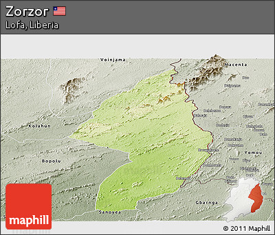 Physical Panoramic Map of Zorzor, semi-desaturated