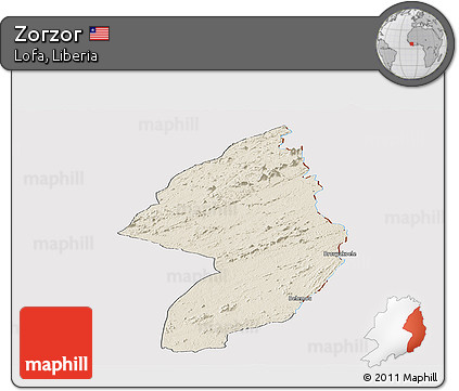Shaded Relief Panoramic Map of Zorzor, cropped outside
