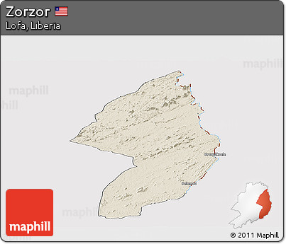 Shaded Relief Panoramic Map of Zorzor, cropped outside