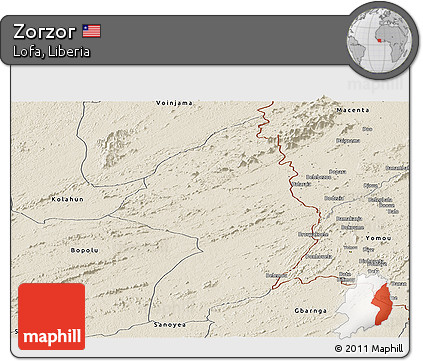 Shaded Relief Panoramic Map of Zorzor