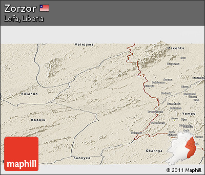Shaded Relief Panoramic Map of Zorzor