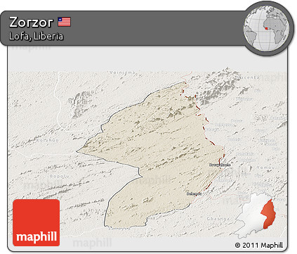 Shaded Relief Panoramic Map of Zorzor, lighten