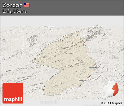 Shaded Relief Panoramic Map of Zorzor, lighten