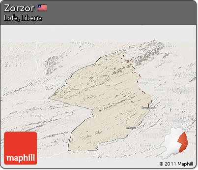 Shaded Relief Panoramic Map of Zorzor, lighten