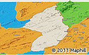 Shaded Relief Panoramic Map of Zorzor, political outside
