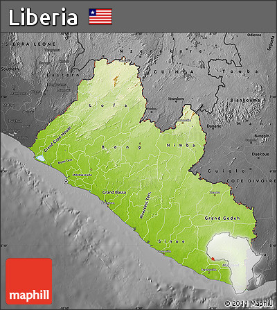 Physical Map of Liberia, darken, desaturated