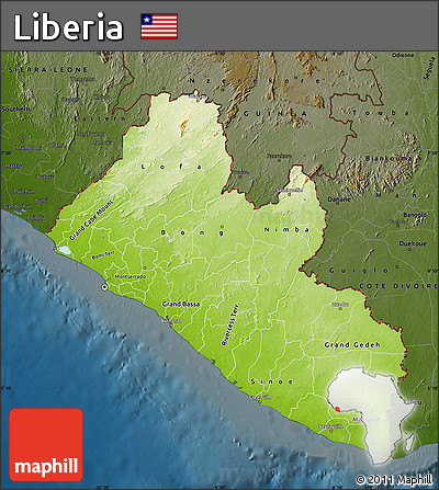 Physical Map of Liberia, darken