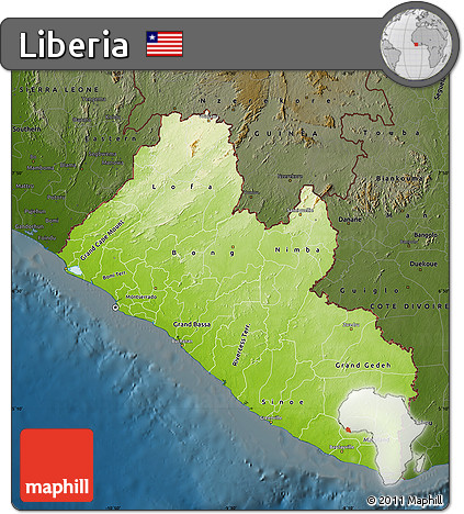 Physical Map of Liberia, darken