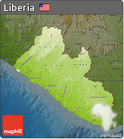 Physical Map of Liberia, darken