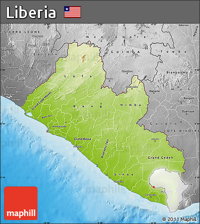 Physical Map of Liberia, desaturated, land only