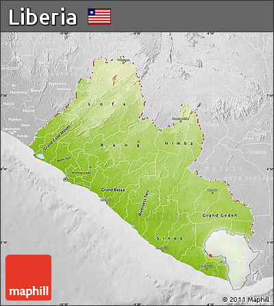 Physical Map of Liberia, lighten, desaturated