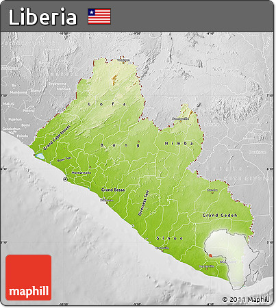Physical Map of Liberia, lighten, desaturated
