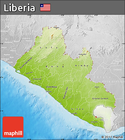Physical Map of Liberia, lighten, desaturated, land only