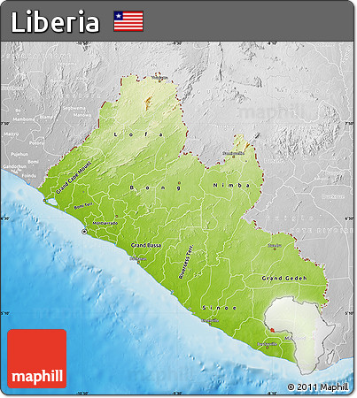Physical Map of Liberia, lighten, desaturated, land only