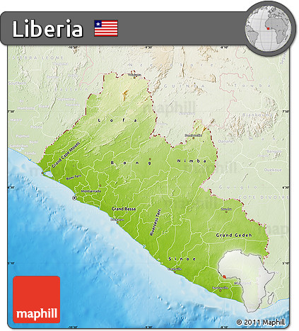 Physical Map of Liberia, lighten, land only