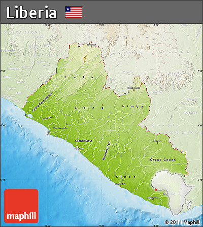 Physical Map of Liberia, lighten, land only
